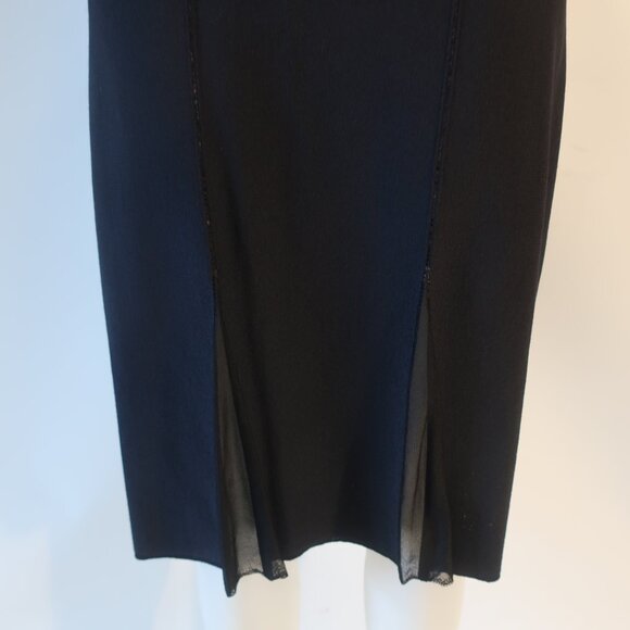 Womens St. John Evening Black Sequin Mixed Media Mesh Knit A-Line Skirt 12 - Picture 4 of 13